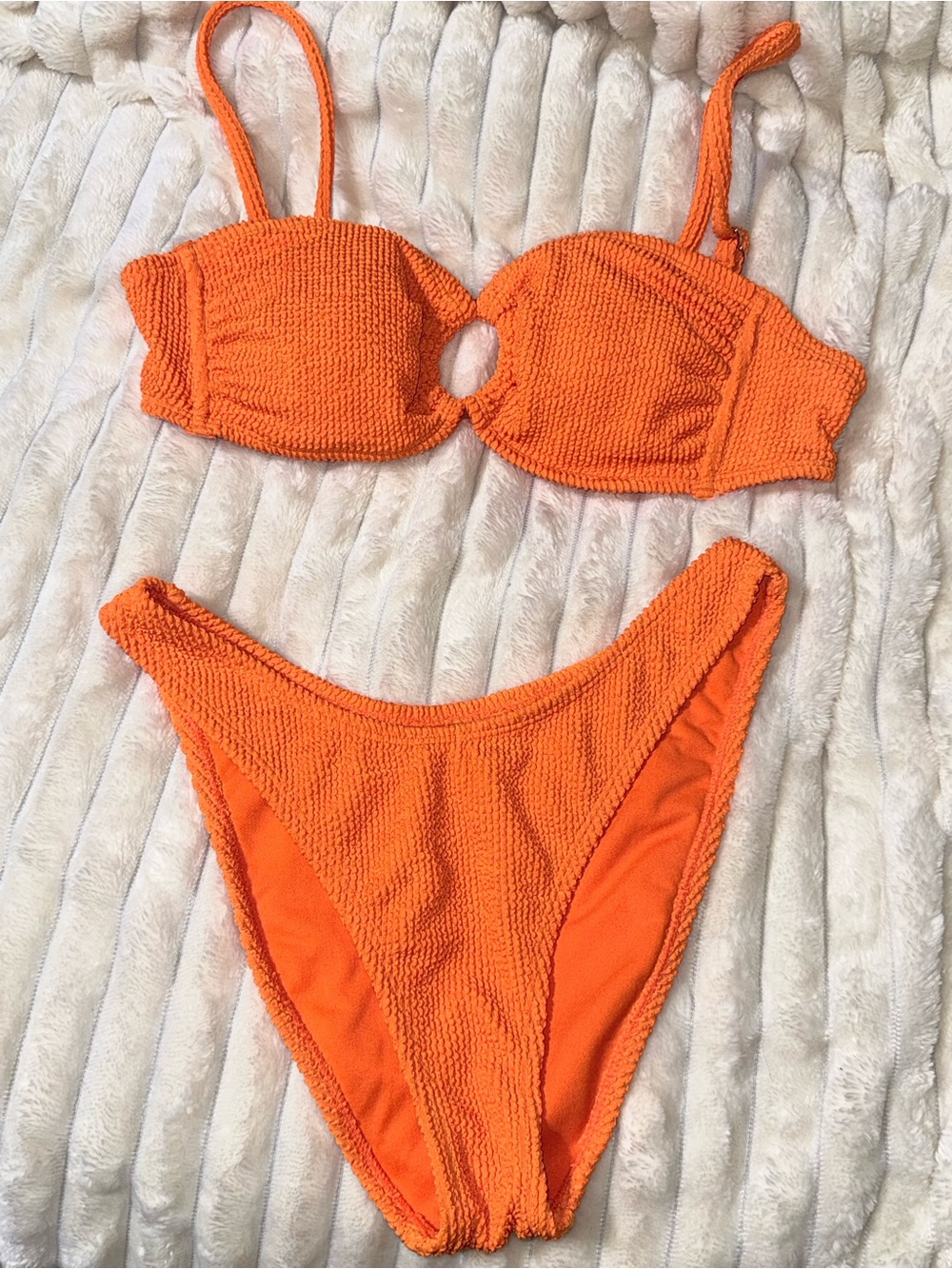 Women’s Orange Textured Two-Piece One-Piece Swim Set